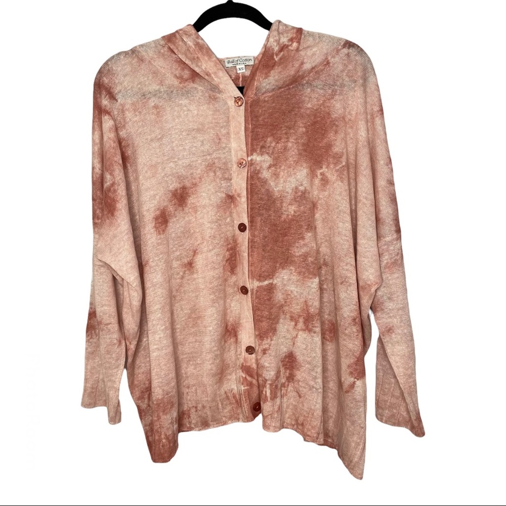Ball of Cotton Linen Tie Dye Oversized Cardigan Hoodie